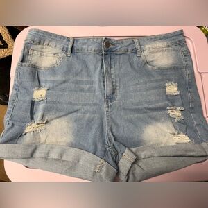 Women's Light Blue Distressed Jean Shorts